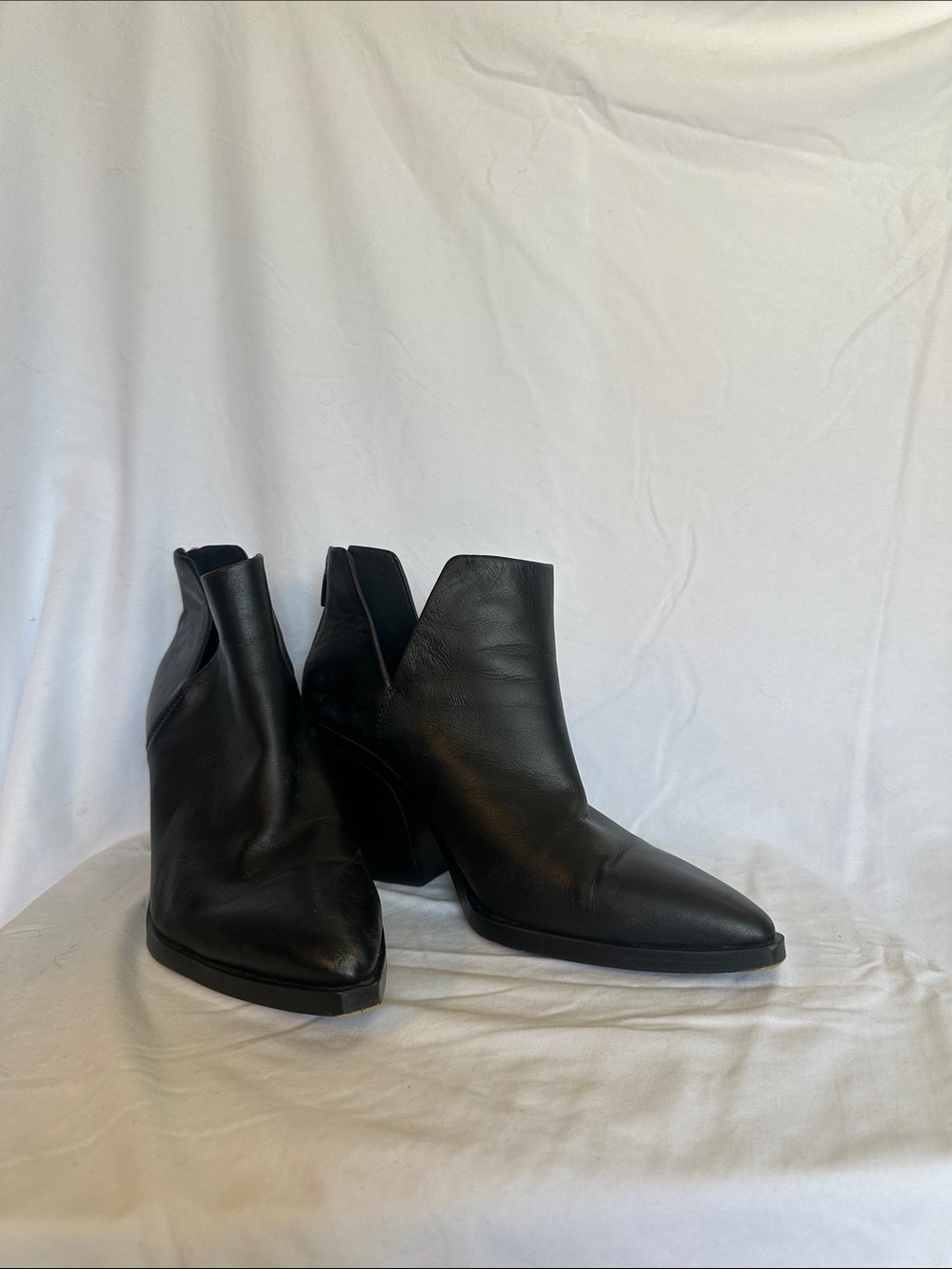Vince Camuto Black Leather Pointed Ankle Booties